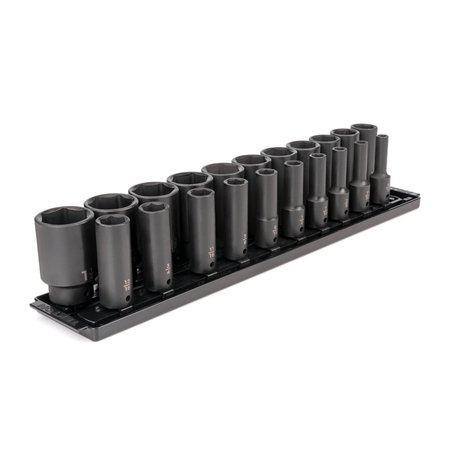 TEKTON 1/2 Inch Drive Deep 6-Point Impact Socket Set with Rails, 21-Piece (5/16-1-1/2 in.) SID92103